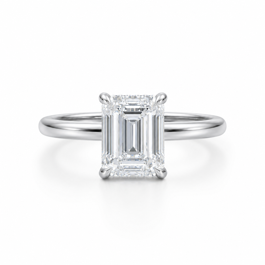 Emerald Solitaire Ring With Hidden Halo