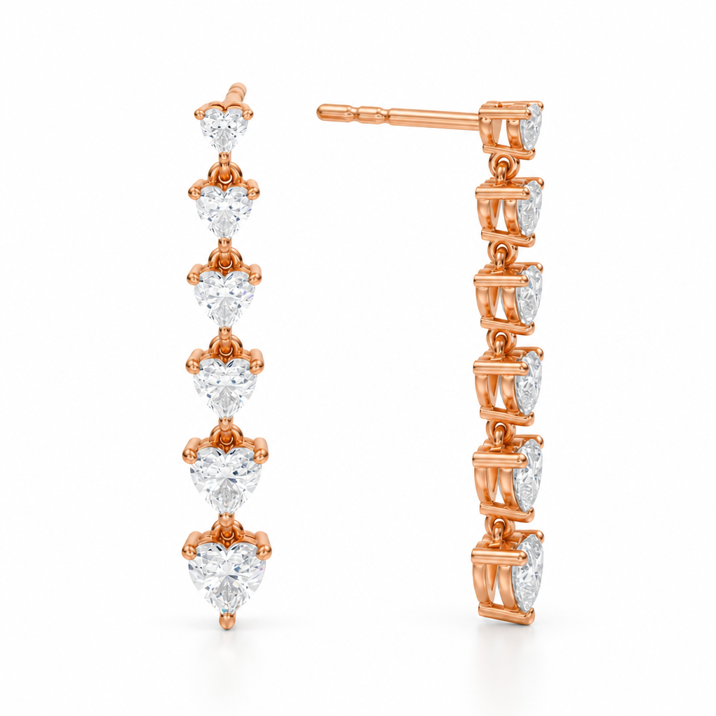 2 Carat Graduated Heart Stone Lab Grown Diamond Dangle Earrings