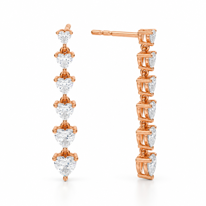2 Carat Graduated Heart Stone Lab Grown Diamond Dangle Earrings