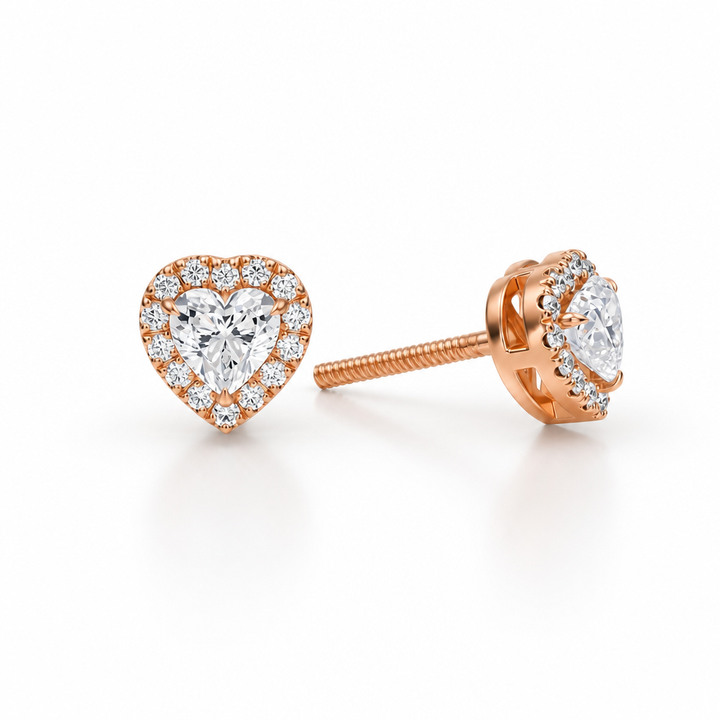 Heart Shape  Halo Stud Earrings