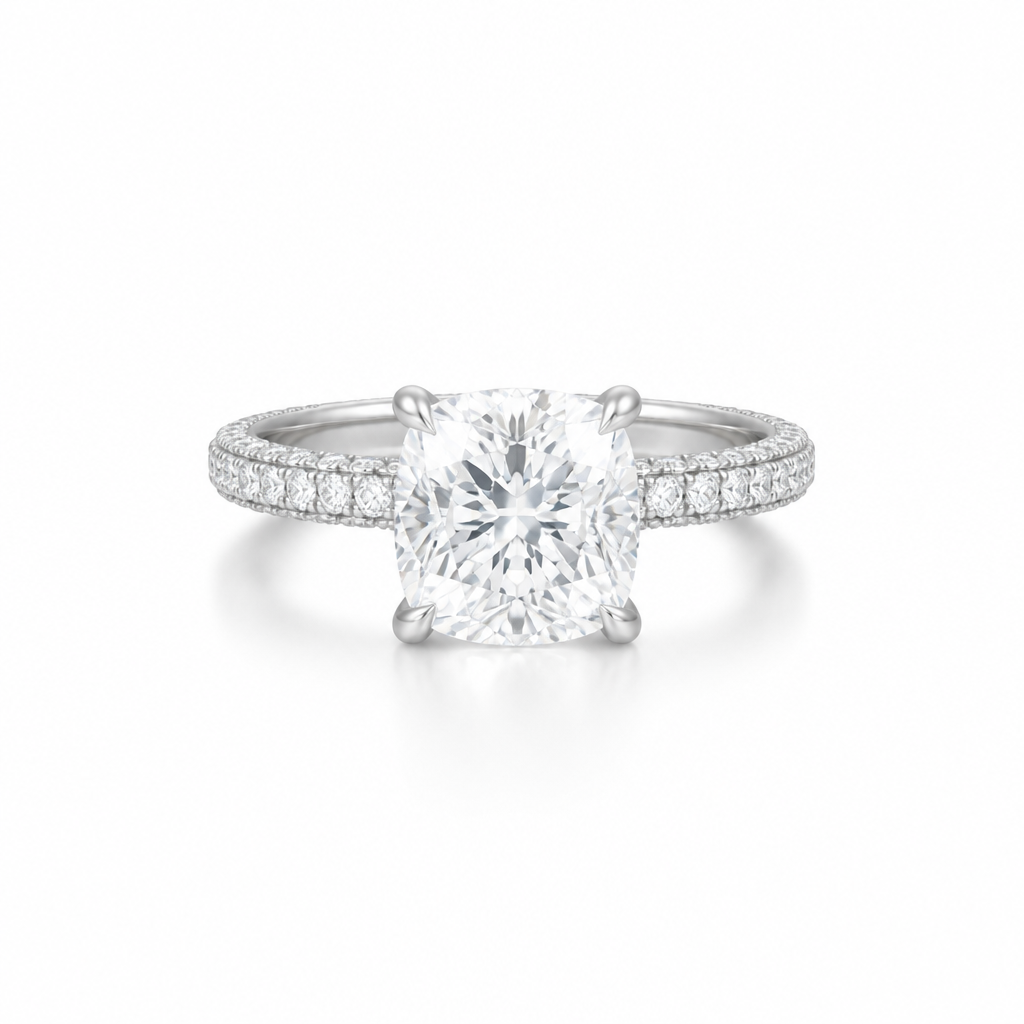 Cushion Three Row Pave Ring