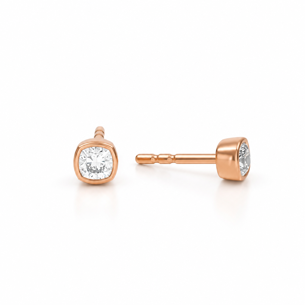 Cushion Bezel Stud Lab Grown Diamond Earrings