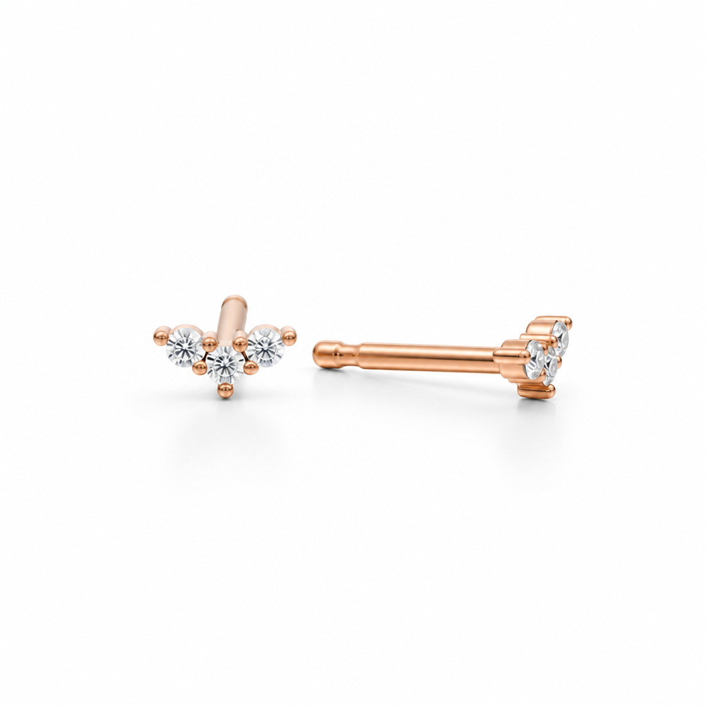 Lab-grown round diamond petite three stone cluster stud earrings