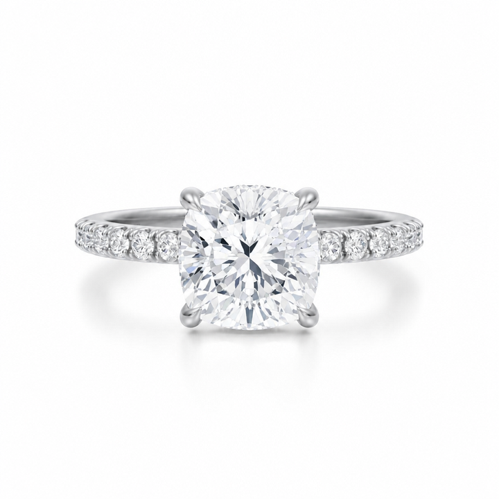 Cushion Diamond Basket With Pave Ring