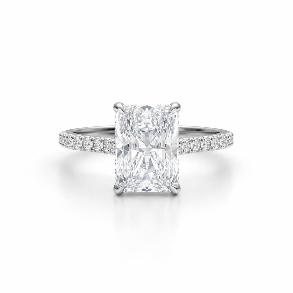 Radiant Pave Cathedral Ring With Diamond Basket