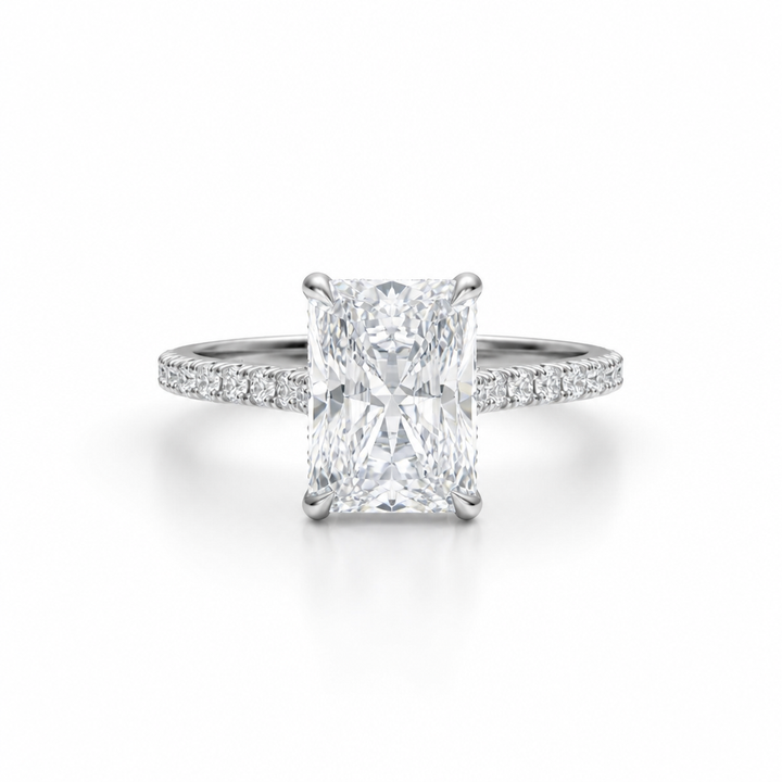 Radiant Pave Cathedral Ring With Diamond Basket
