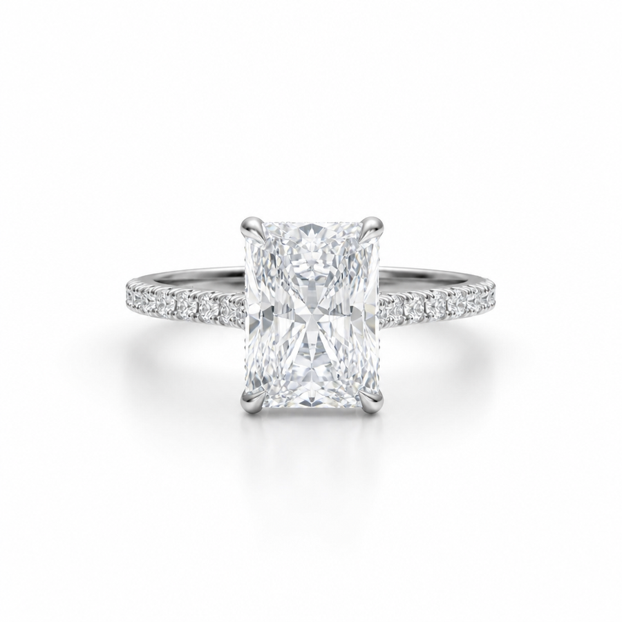 Radiant Pave Cathedral Ring With Diamond Basket