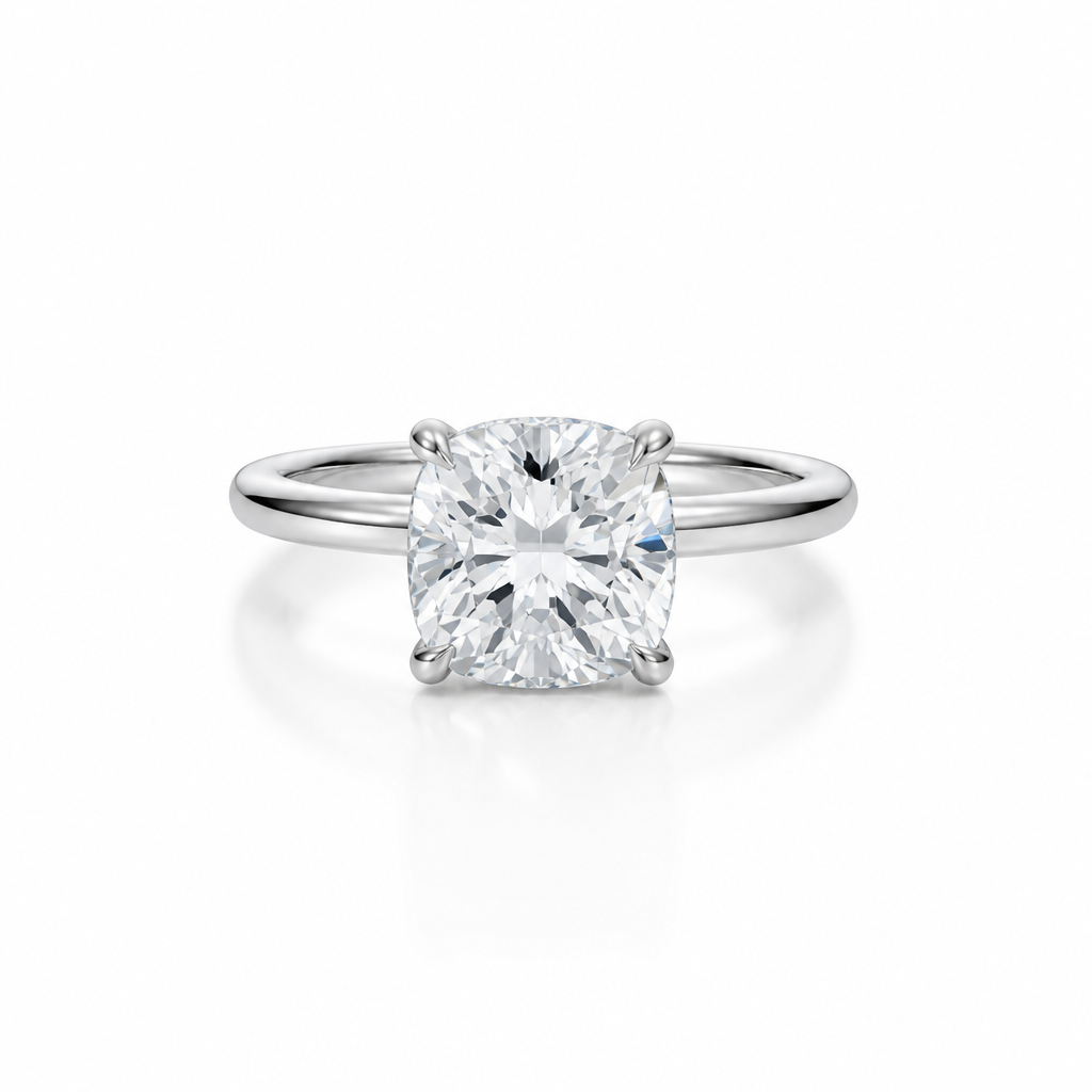 Cushion Solitaire Ring With Hidden Halo