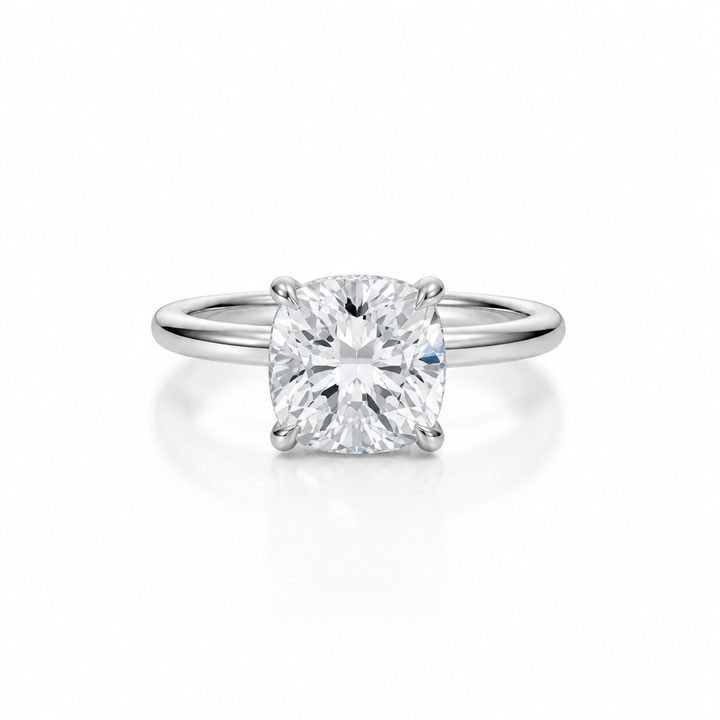 Cushion Solitaire Ring With Hidden Halo