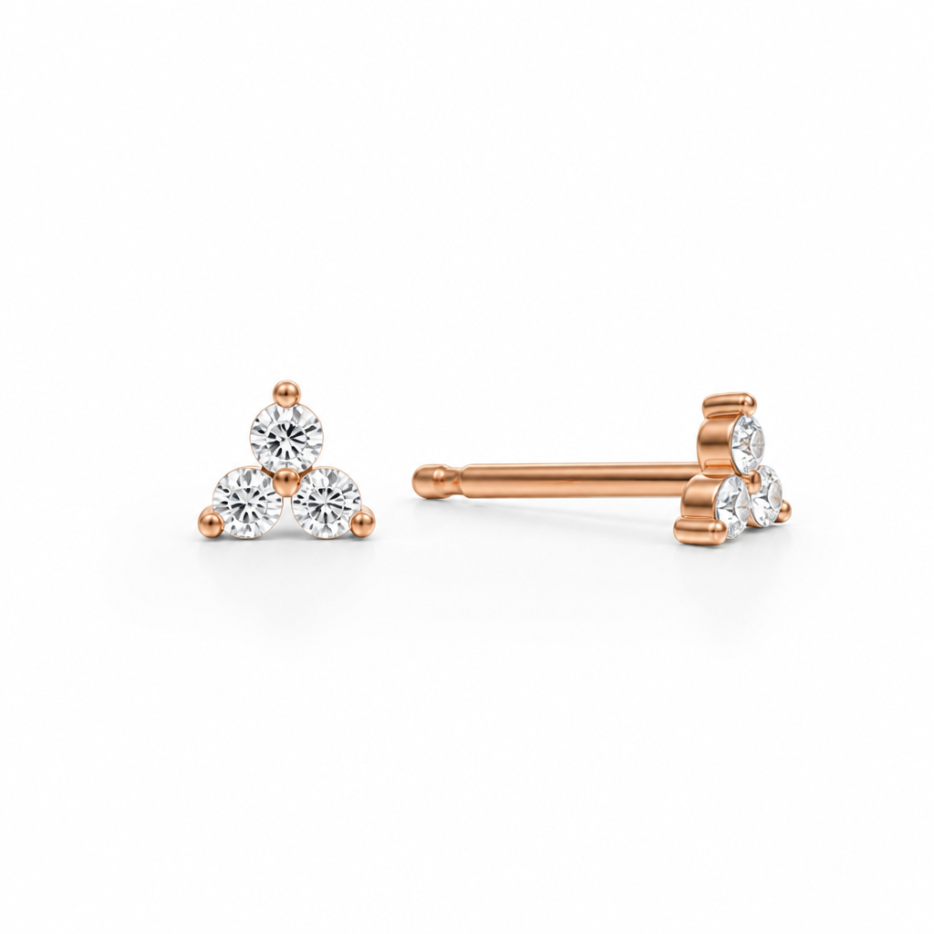 Lab Grown Round Three Stone Cluster Diamond Stud Earrings