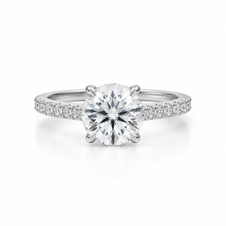 Round Pave Cathedral Ring With Diamond Basket