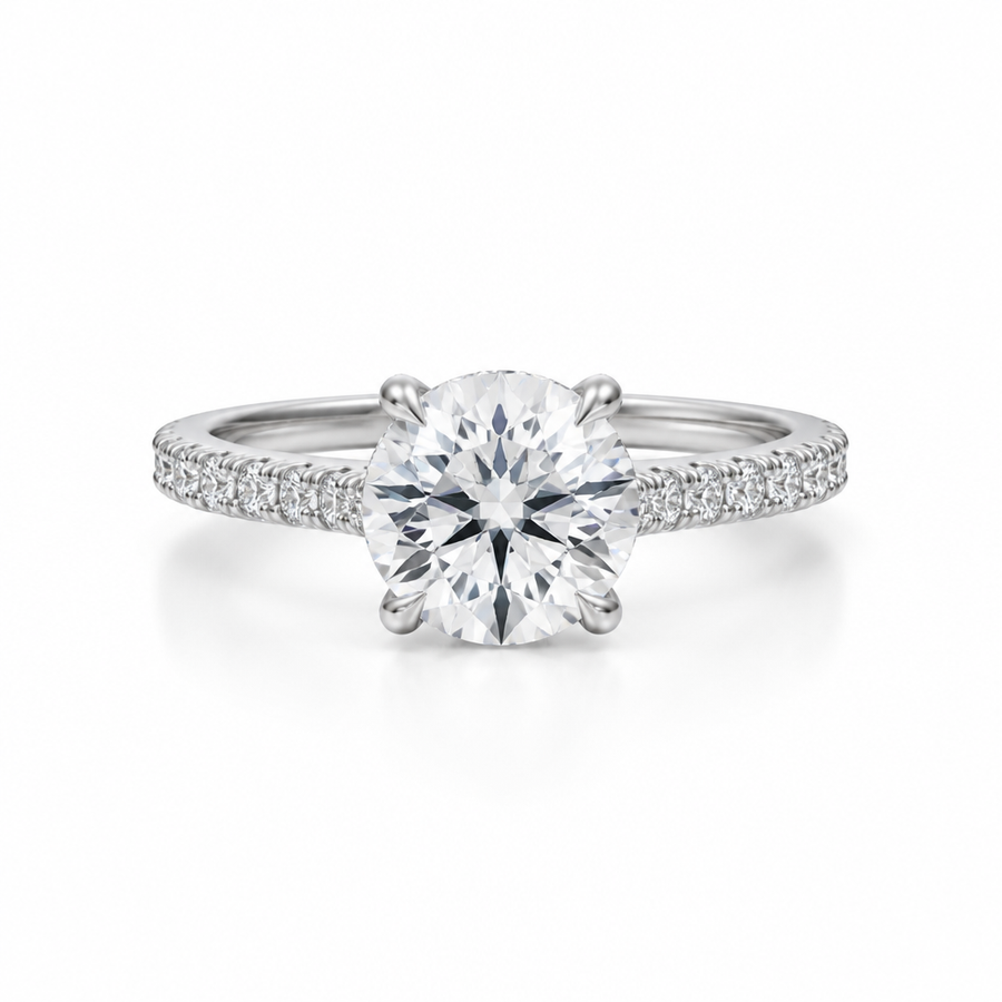 Round Pave Cathedral Ring With Diamond Basket