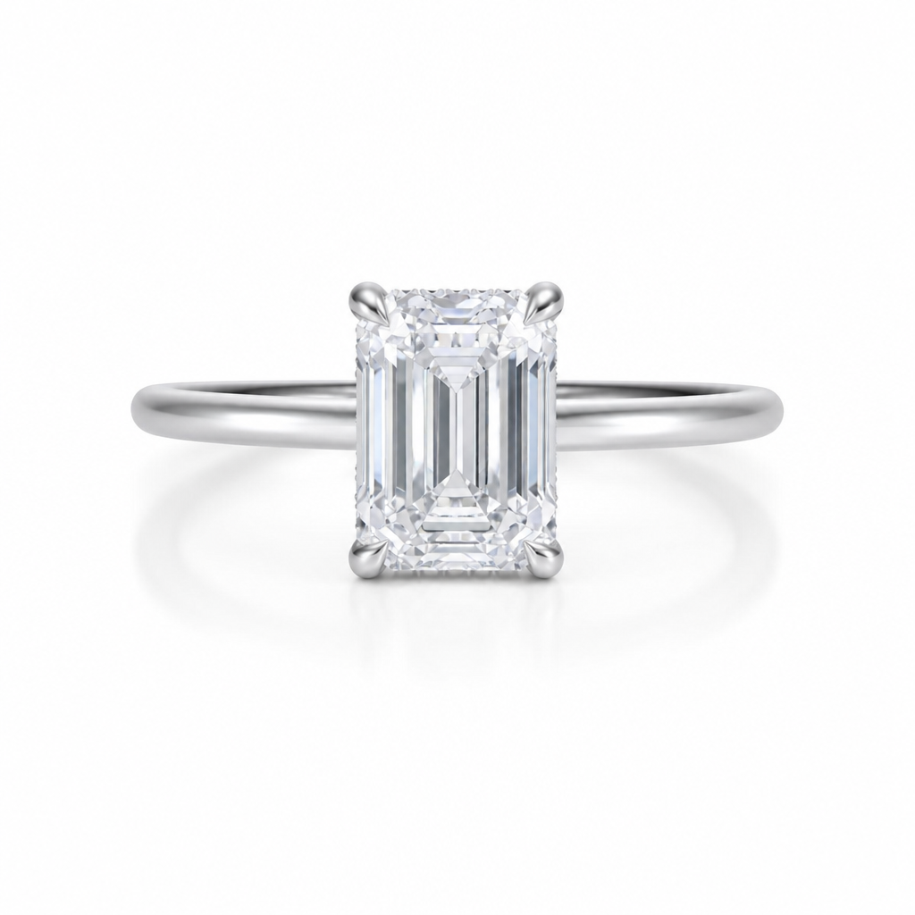 Emerald Martini Basket Solitaire Ring