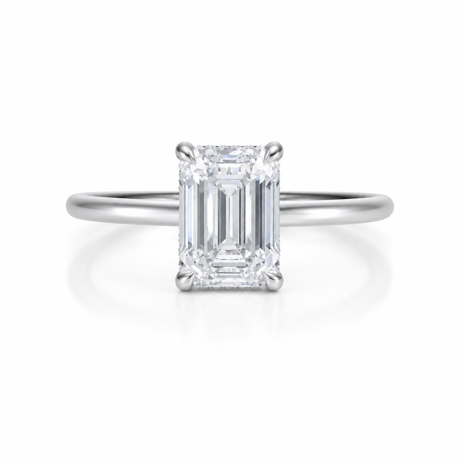 Emerald Martini Basket Solitaire Ring