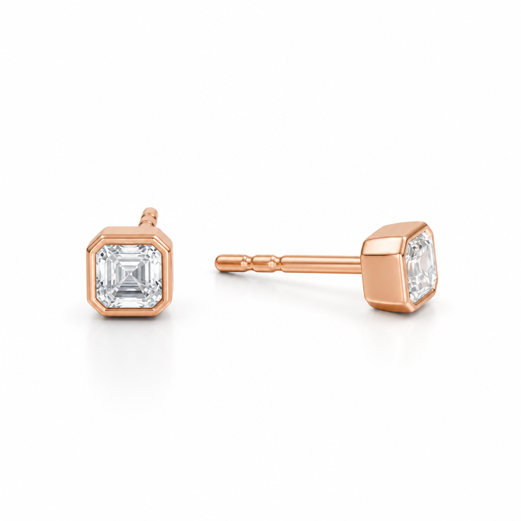 Asscher Cut Bezel Stud Lab Grown Diamond Earrings