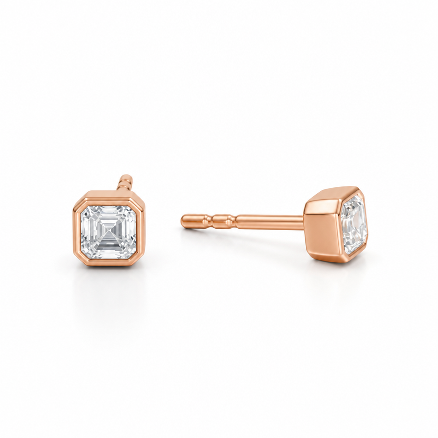 Asscher Cut Bezel Stud Lab Grown Diamond Earrings
