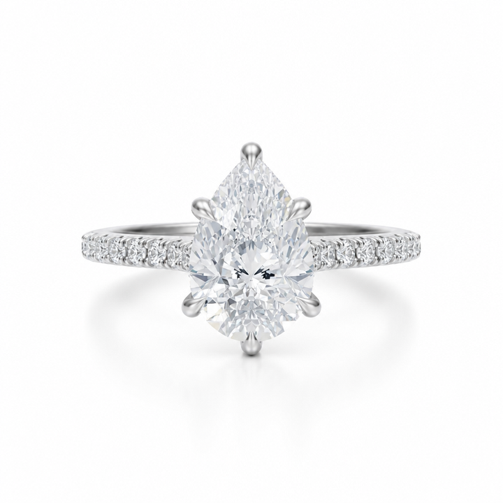 Pear Pave Cathedral Ring With Diamond Basket