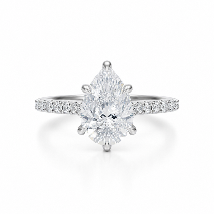 Pear Pave Cathedral Ring With Diamond Basket