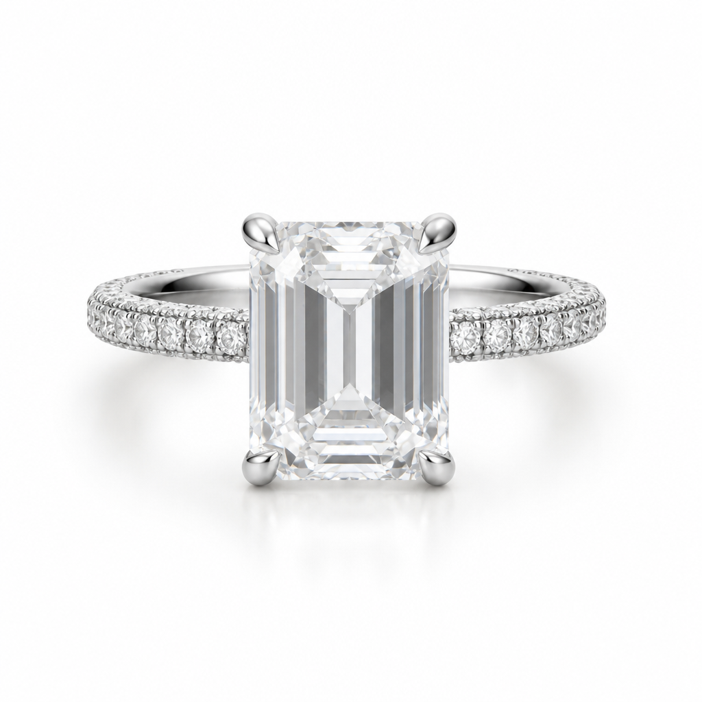 Emerald Three Row Pave Ring