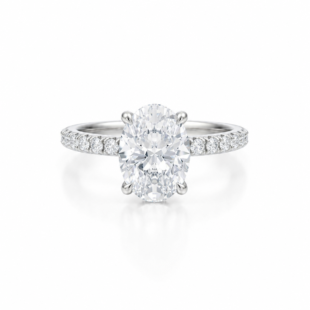 Oval Diamond Basket With Pave Ring
