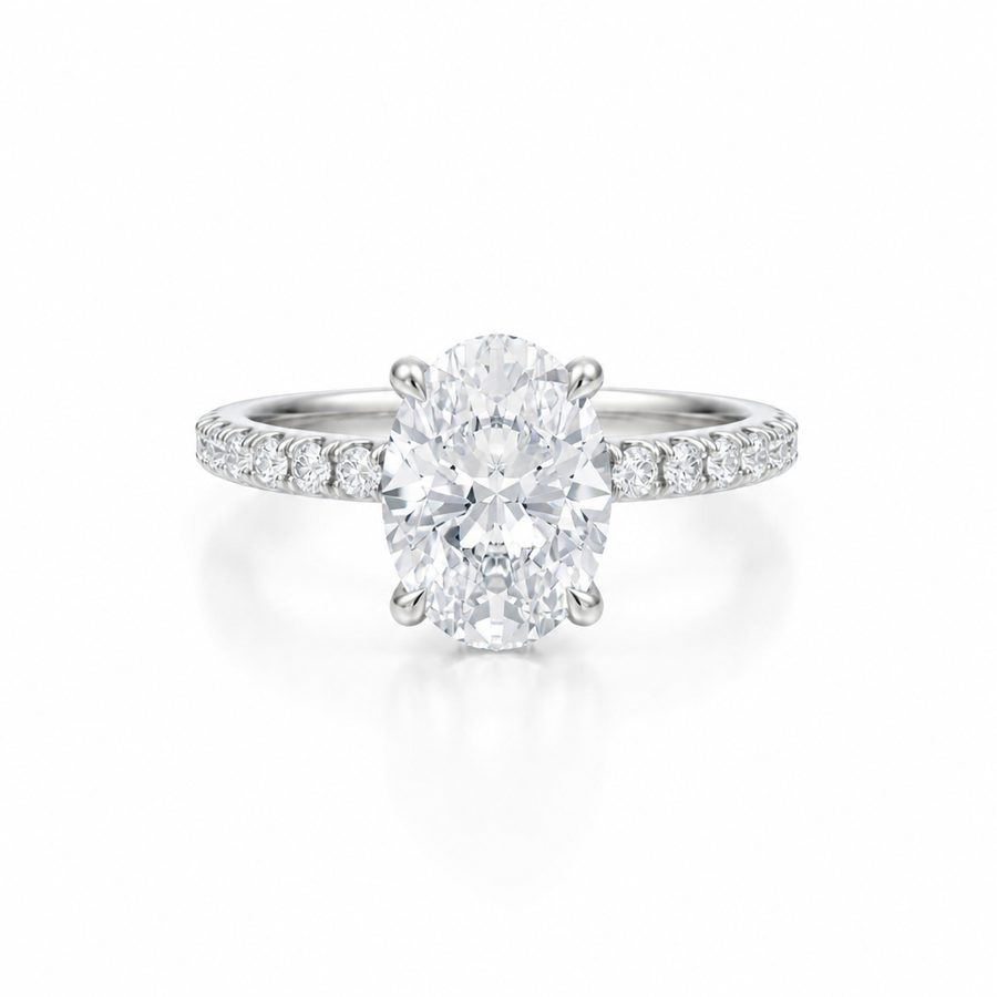 Oval Diamond Basket With Pave Ring