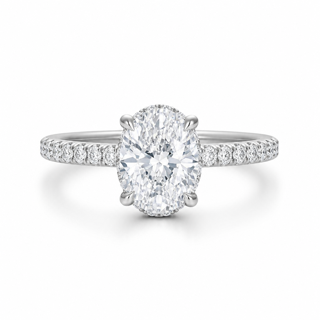 Oval Hidden Halo With Pave Band