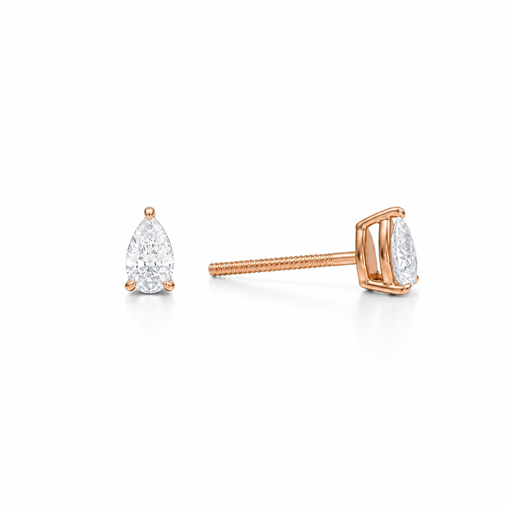 0.50 carat pear lab grown diamond stud earrings in 14K gold