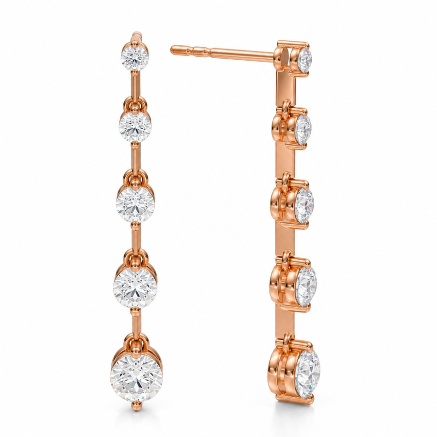 2 Carat Round Graduated Lab Grown Diamond Dangle Distance Earrings