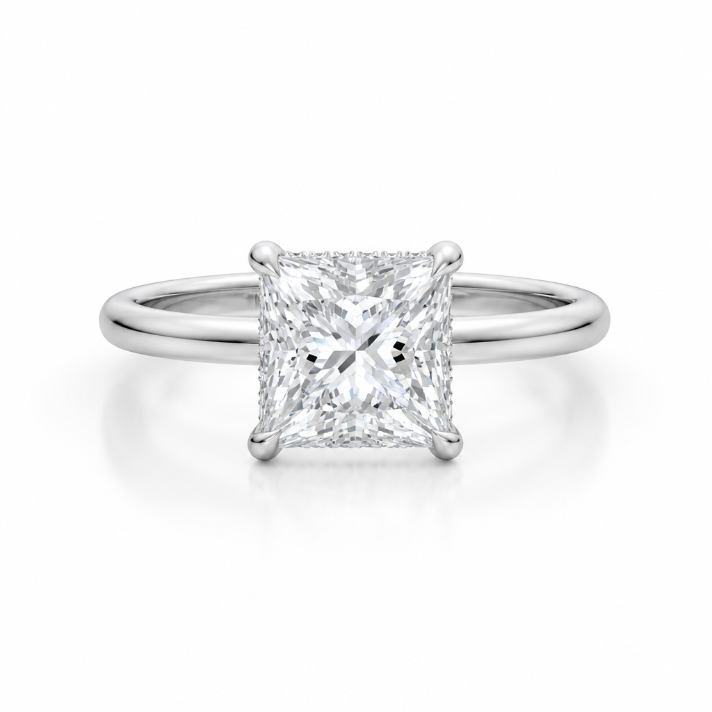 Princess Solitaire Ring With Hidden Halo