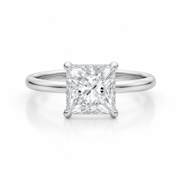 Princess Solitaire Ring With Hidden Halo