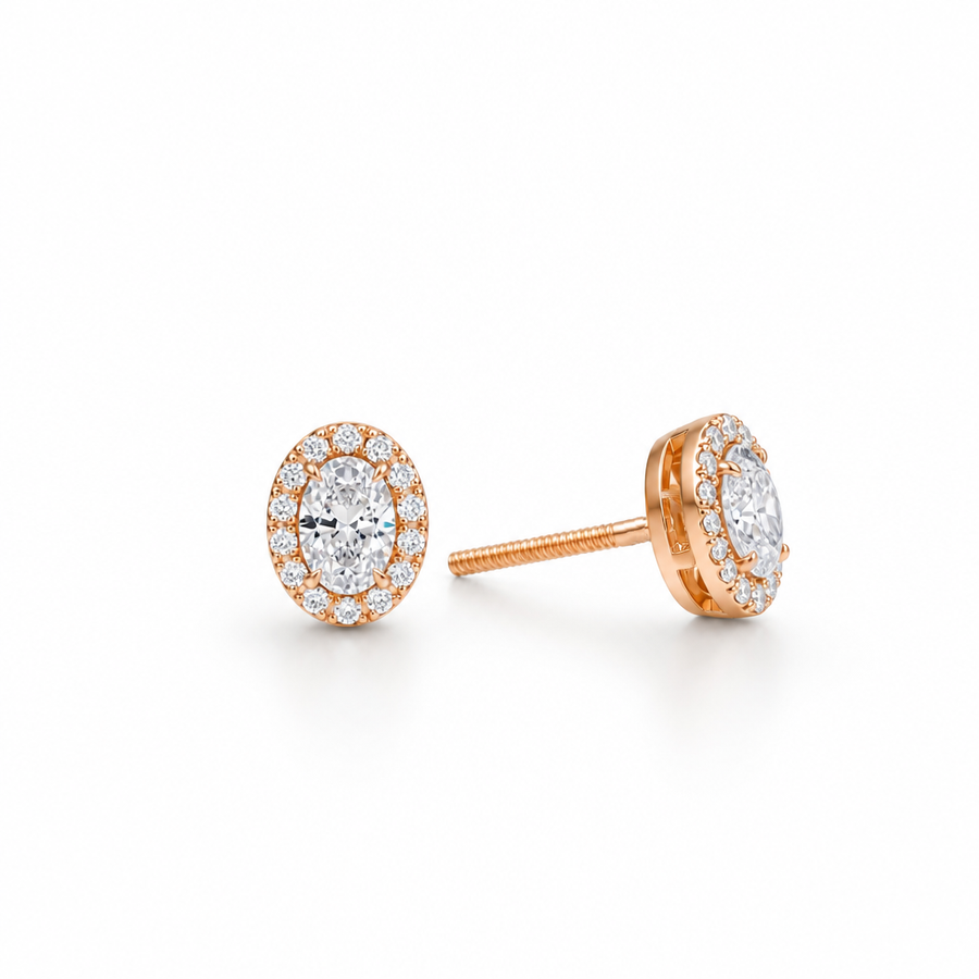 Oval Halo Stud Earrings