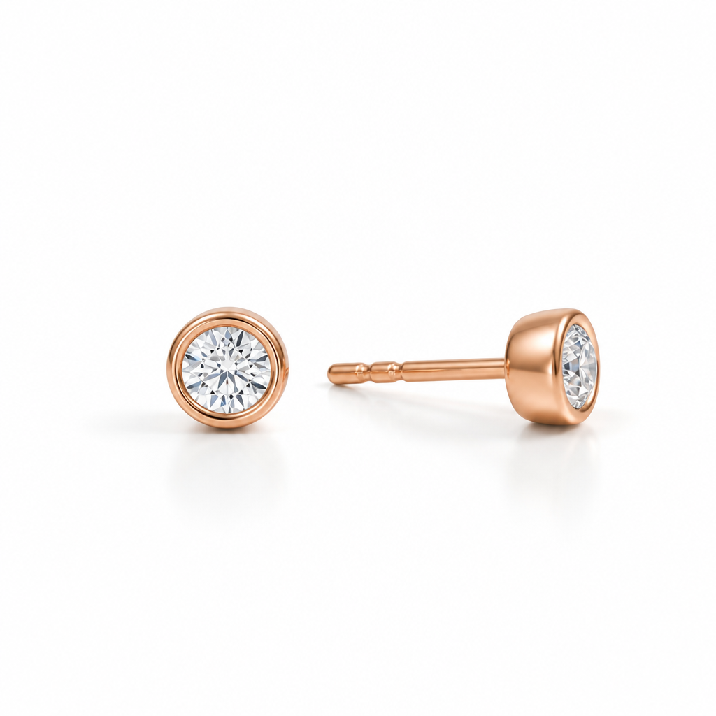 Round Bezel Stud Lab Grown Diamond Earrings