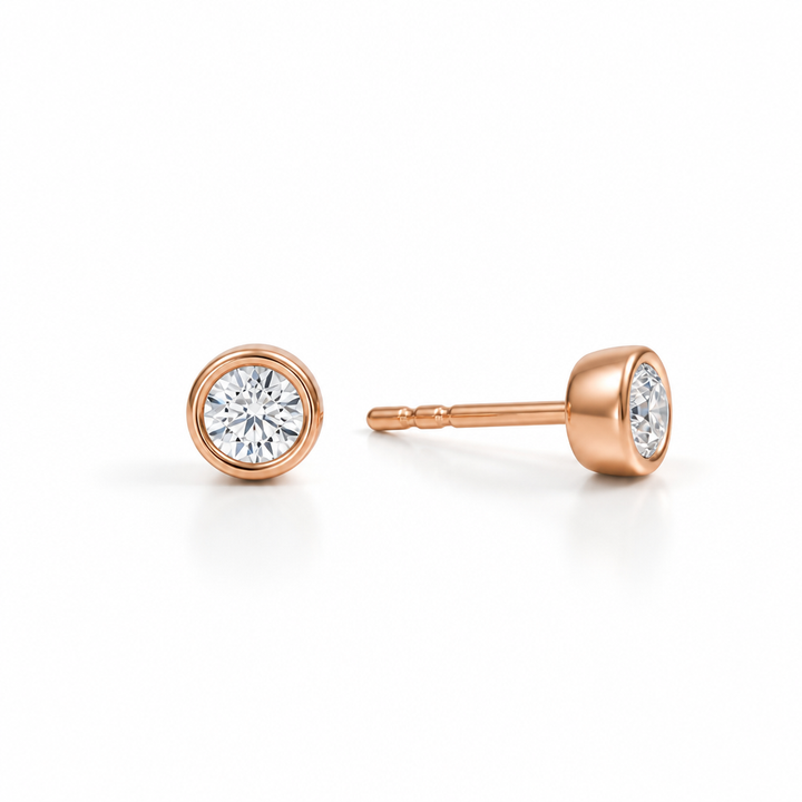 Round Bezel Stud Lab Grown Diamond Earrings