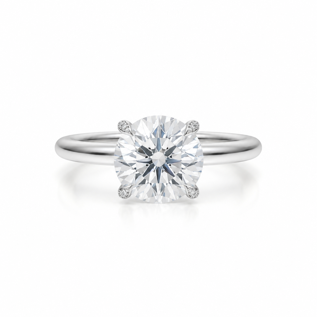 Round Solitaire Ring With Pave Prongs