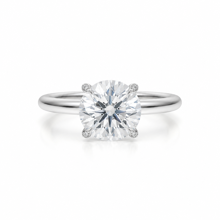 Round Solitaire Ring With Pave Prongs