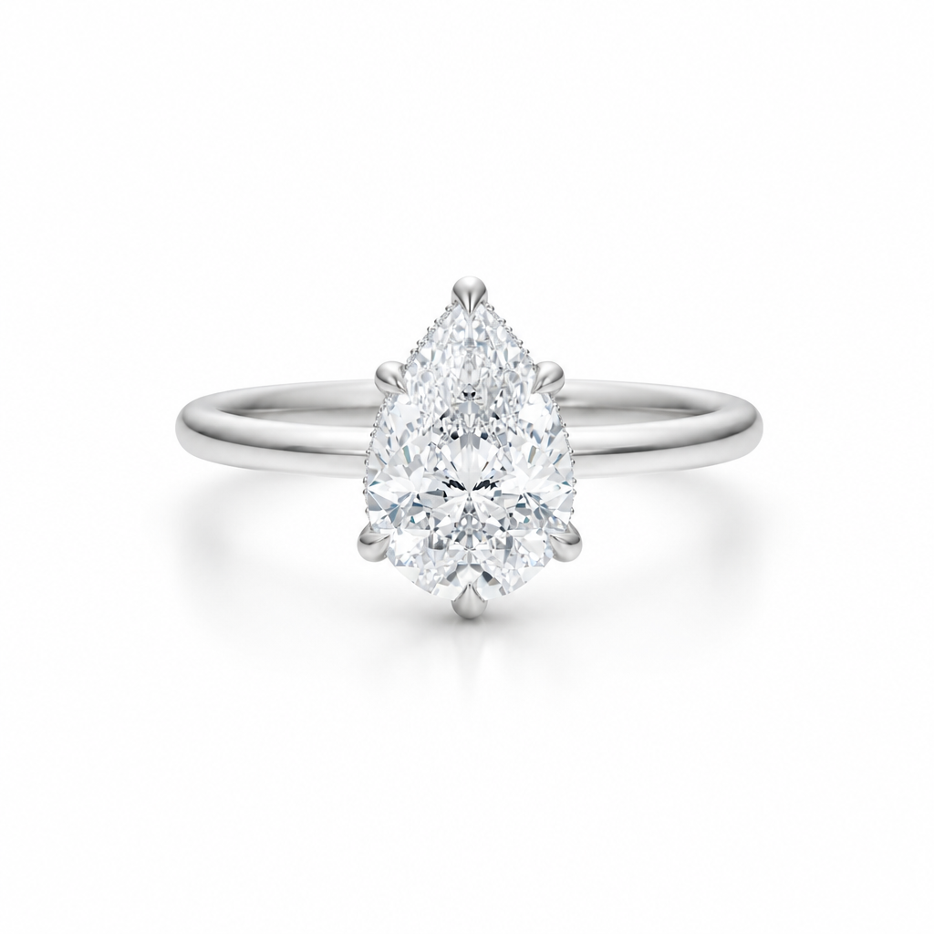 Pear Solitaire Ring With Hidden Halo
