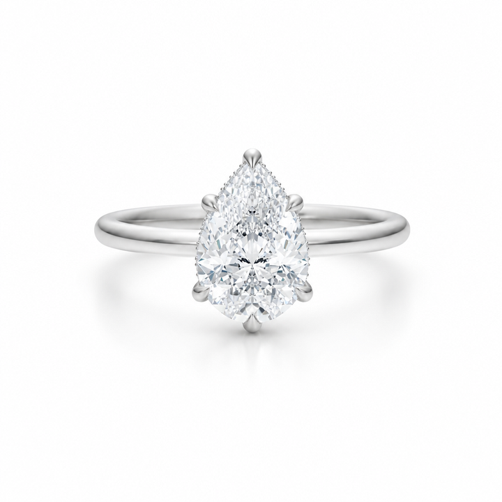 Pear Solitaire Ring With Hidden Halo