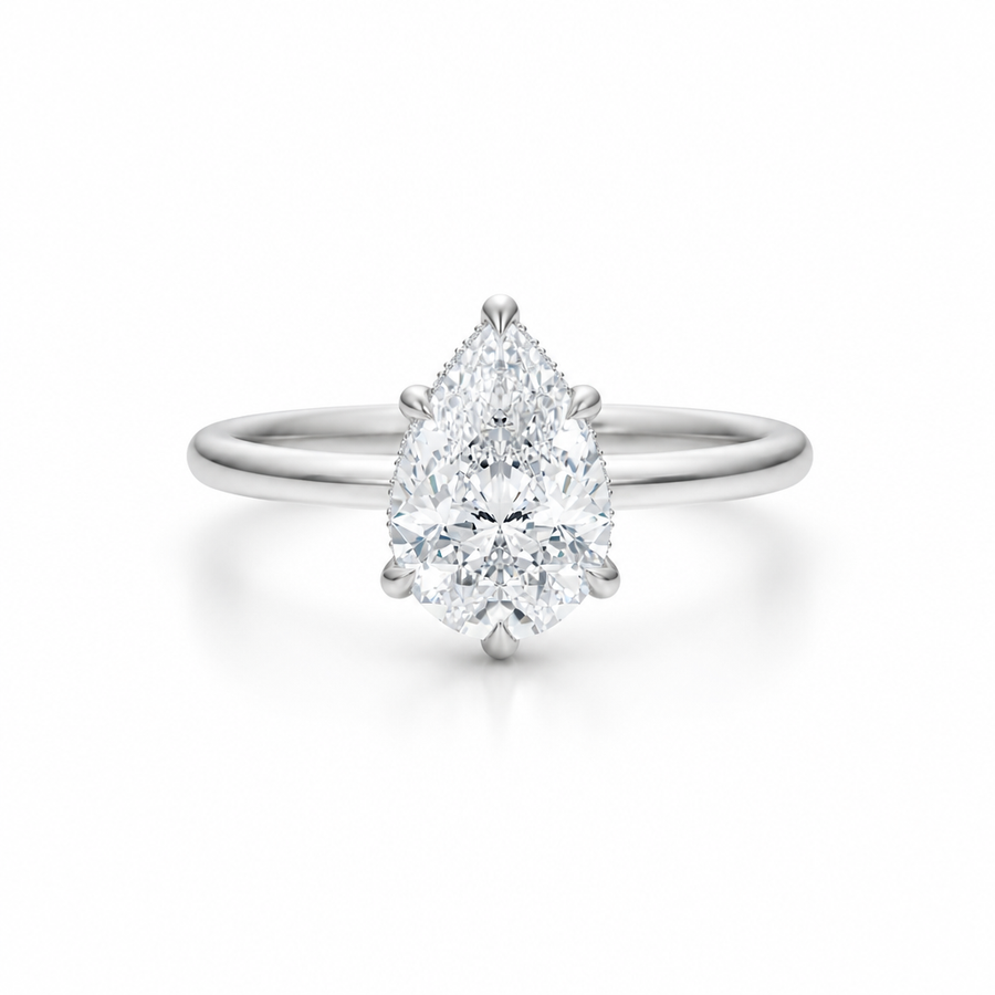 Pear Solitaire Ring With Hidden Halo