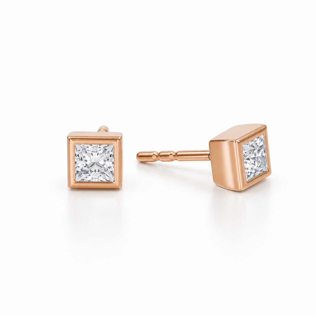 Princess Cut Bezel Stud Lab Grown Diamond Earrings