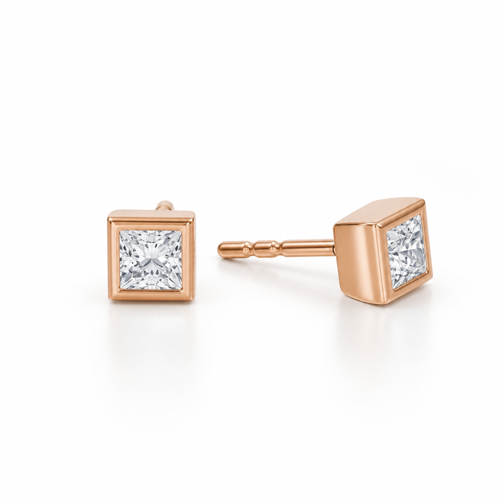 Princess Cut Bezel Stud Lab Grown Diamond Earrings