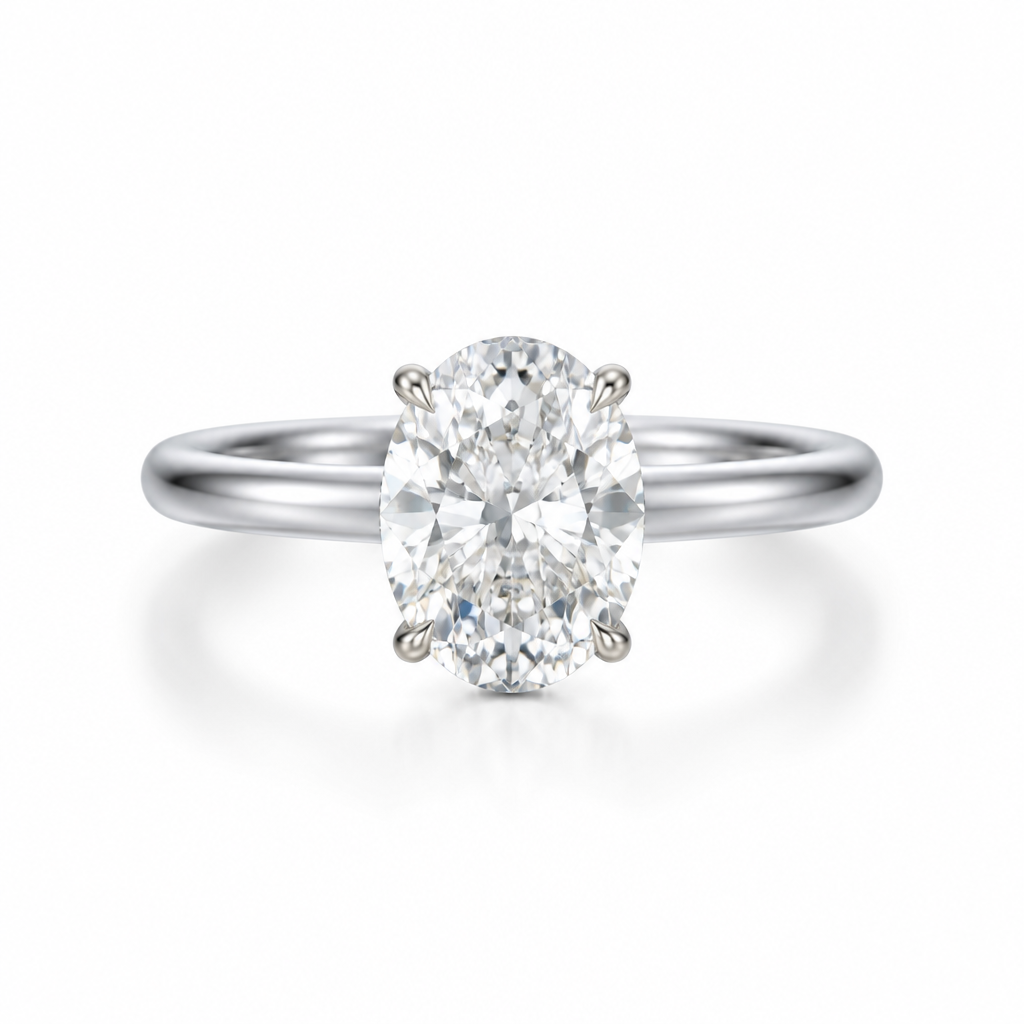 Oval Solitaire Ring With Hidden Halo