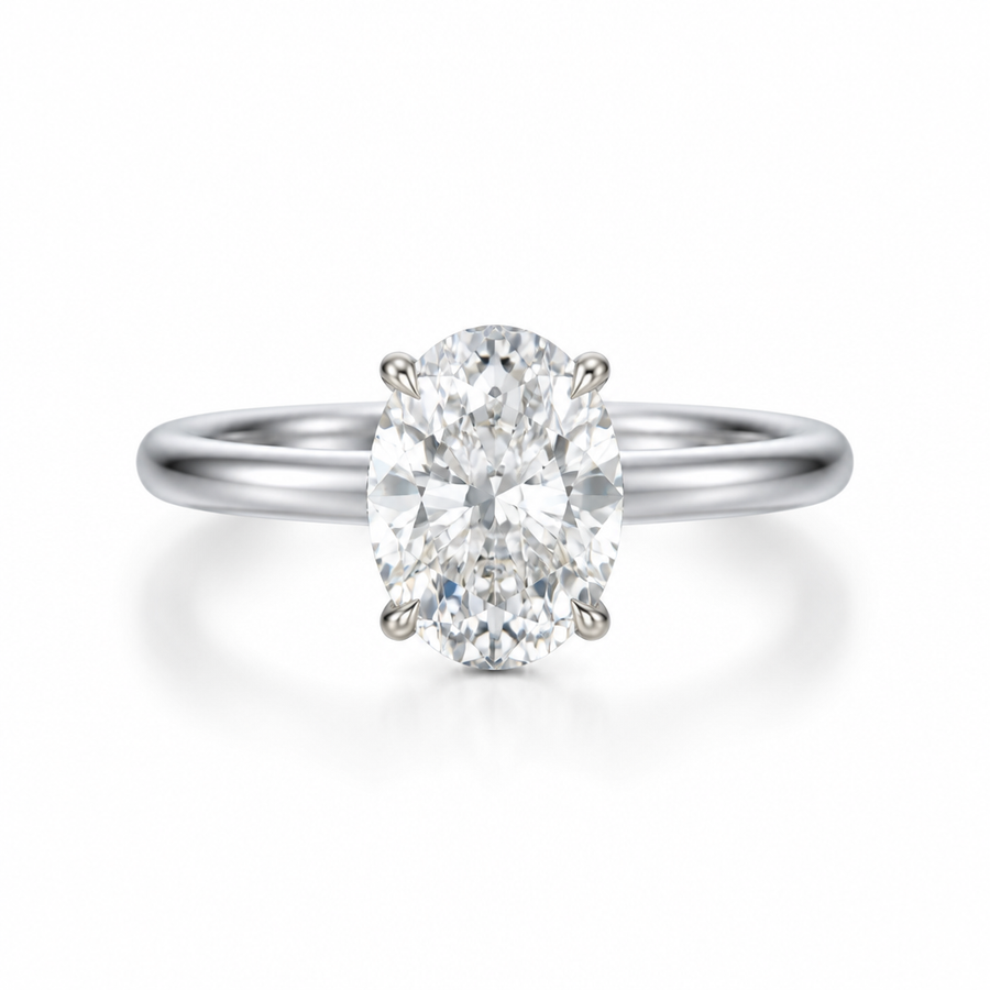 Oval Solitaire Ring With Hidden Halo
