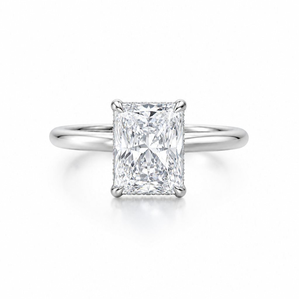 Radiant Solitaire Ring With Hidden Halo
