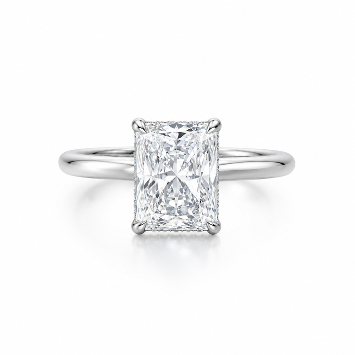 Radiant Solitaire Ring With Hidden Halo