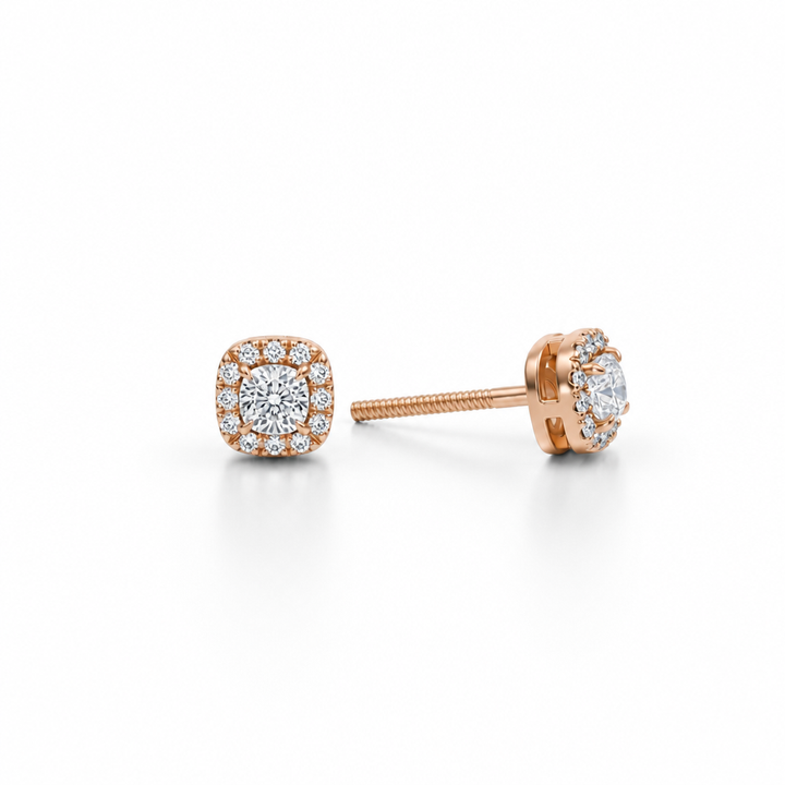 Lab Grown Cushion Halo Diamond Stud Earrings
