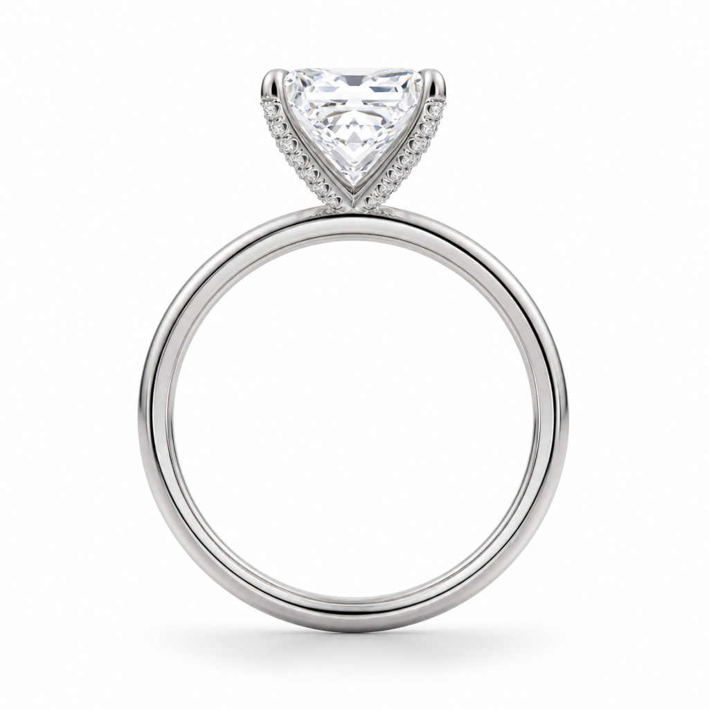 Princess Solitaire Ring With Pave Prongs