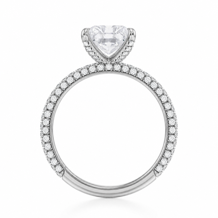 Radiant Three Row Pave Ring With Pave Prongs