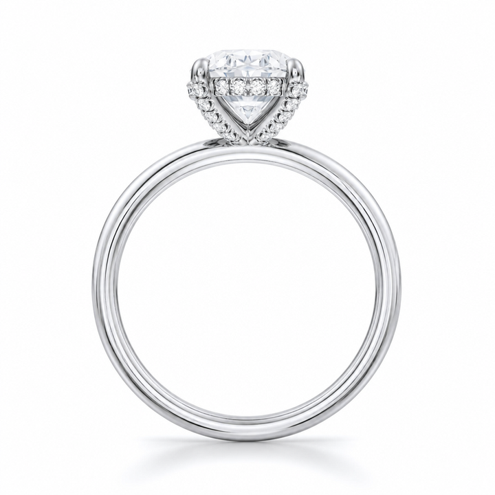 Oval Solitaire Ring With Diamond Basket