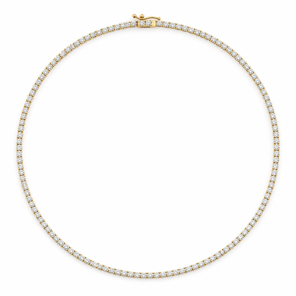 9 carat lab grown diamond tennis necklace with round colourless diamonds