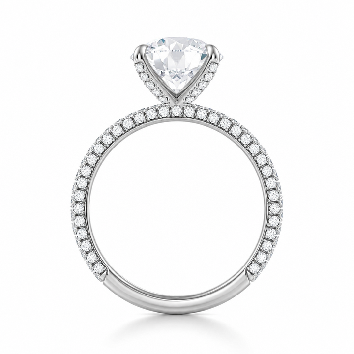Round Three Row Pave Ring With Pave Prongs